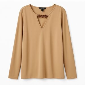 Lauren Ralph Lauren Camel Chain Neck Vneck Long Sleeve Top Plus Sz 3X